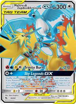 Moltres & Zapdos & Articuno GX card from Hidden Fates, number 66/68