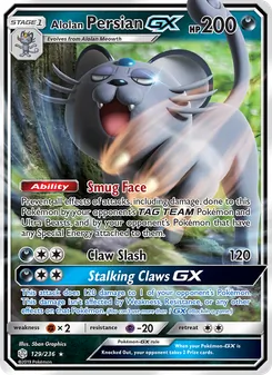 Alolan Persian GX card from Cosmic Eclipse, number 129/236