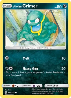 Alolan Grimer card from Cosmic Eclipse, number 130/236