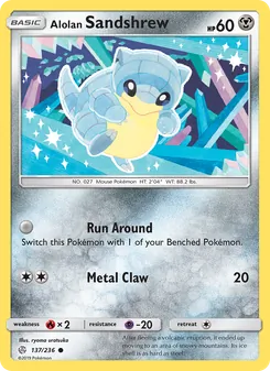 Alolan Sandshrew card from Cosmic Eclipse, number 137/236