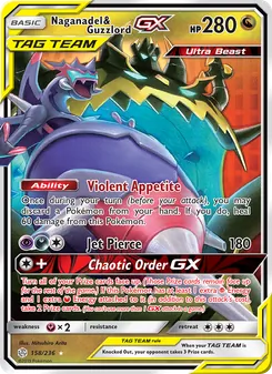 Naganadel & Guzzlord GX card from Cosmic Eclipse, number 158/236
