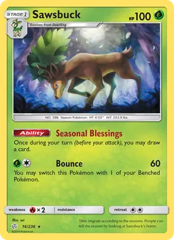 Sawsbuck card from Cosmic Eclipse, number 16/236