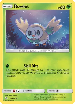 Rowlet card from Cosmic Eclipse, number 18/236