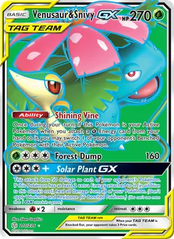 Venusaur & Snivy GX card from Cosmic Eclipse, number 210/236