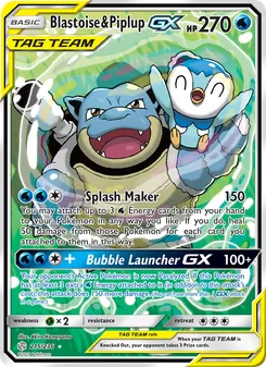 Blastoise & Piplup GX card from Cosmic Eclipse, number 215/236