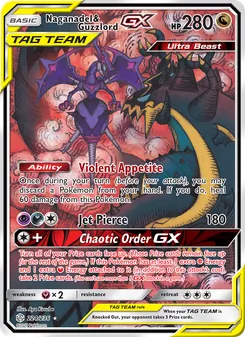 Naganadel & Guzzlord GX card from Cosmic Eclipse, number 224/236