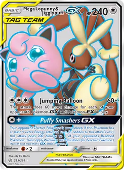 Mega Lopunny & Jigglypuff GX card from Cosmic Eclipse, number 225/236