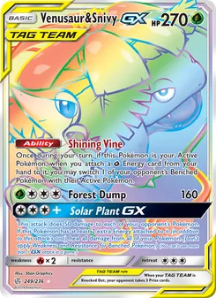 Venusaur & Snivy GX card from Cosmic Eclipse, number 249/236
