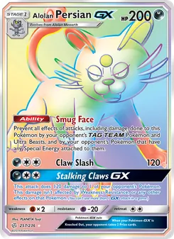 Alolan Persian GX card from Cosmic Eclipse, number 257/236