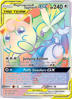 Mega Lopunny & Jigglypuff GX card from Cosmic Eclipse, number 261/236