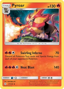 Pyroar card from Cosmic Eclipse, number 37/236