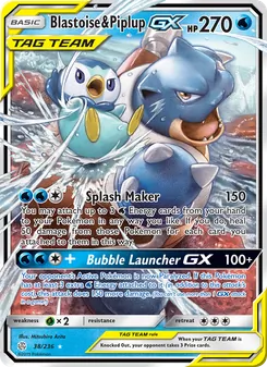 Blastoise & Piplup GX card from Cosmic Eclipse, number 38/236