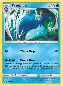 Prinplup card from Cosmic Eclipse, number 55/236
