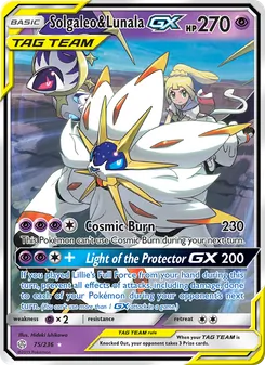 Solgaleo & Lunala GX card from Cosmic Eclipse, number 75/236