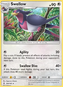 Swellow card from Guardians Rising, number 104/145