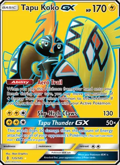 Tapu Koko GX card from Guardians Rising, number 135/145