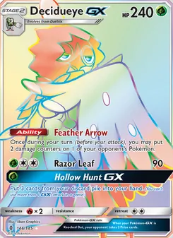Decidueye GX card from Guardians Rising, number 146/145