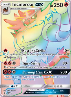 Incineroar GX card from Guardians Rising, number 147/145