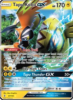 Tapu Koko GX card from Guardians Rising, number 47/145