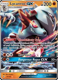 Lycanroc GX card from Guardians Rising, number 74/145