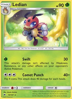 Ledian card from Burning Shadows, number 10/147