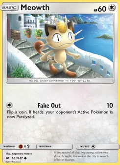 Meowth card from Burning Shadows, number 101/147