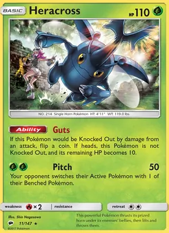 Heracross card from Burning Shadows, number 11/147