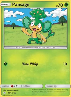 Pansage card from Burning Shadows, number 12/147