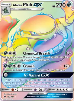 Alolan Muk GX card from Burning Shadows, number 157/147