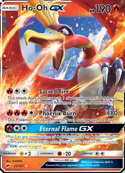 Ho-Oh GX card from Burning Shadows, number 21/147