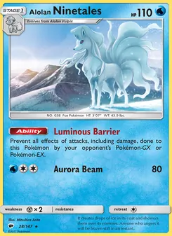 Alolan Ninetales card from Burning Shadows, number 28/147