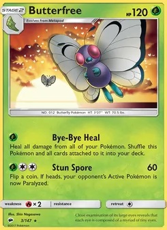 Butterfree card from Burning Shadows, number 3/147