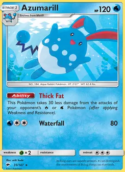 Azumarill card from Burning Shadows, number 35/147