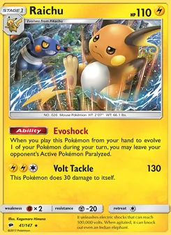 Raichu card from Burning Shadows, number 41/147