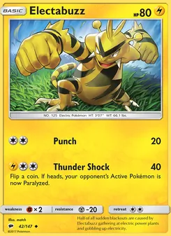 Electabuzz card from Burning Shadows, number 42/147