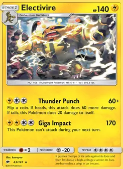 Electivire card from Burning Shadows, number 43/147