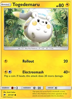 Togedemaru card from Burning Shadows, number 47/147