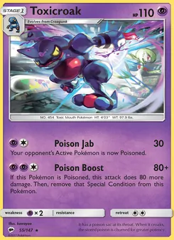 Toxicroak card from Burning Shadows, number 55/147