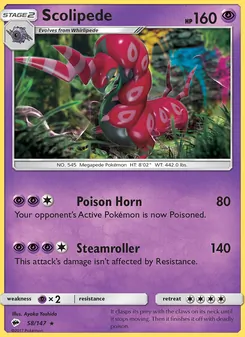 Scolipede card from Burning Shadows, number 58/147