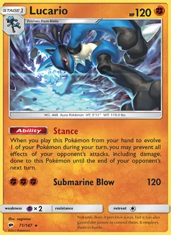 Lucario card from Burning Shadows, number 71/147