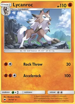 Lycanroc card from Burning Shadows, number 76/147