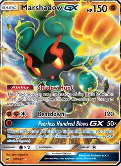 Marshadow GX card from Burning Shadows, number 80/147