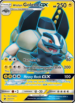Alolan Golem GX card from Crimson Invasion, number 102/111