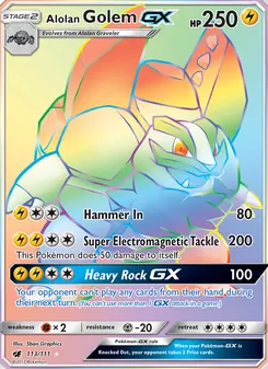 Alolan Golem GX card from Crimson Invasion, number 113/111
