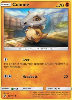 Cubone card from Crimson Invasion, number 52/111