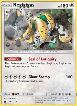 Regigigas card from Crimson Invasion, number 84/111