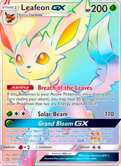 Leafeon GX card from Ultra Prism, number 157/156
