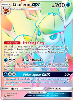 Glaceon GX card from Ultra Prism, number 159/156