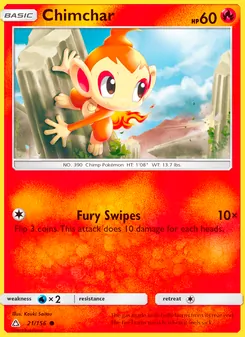 Chimchar card from Ultra Prism, number 21/156