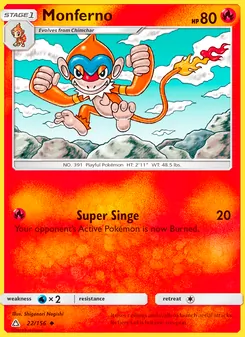 Monferno card from Ultra Prism, number 22/156